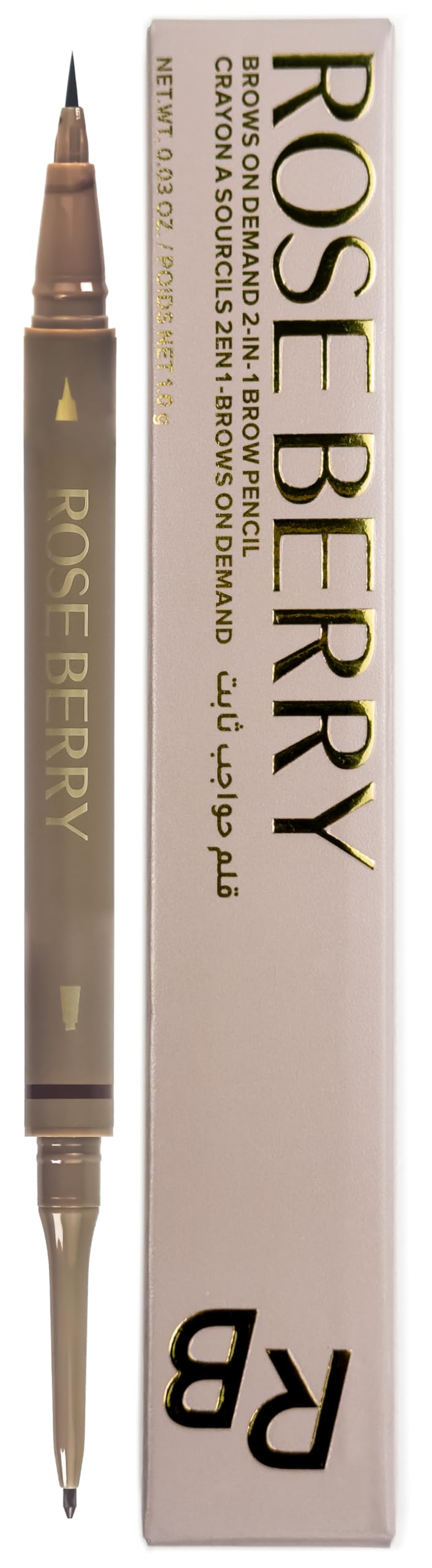 Rose Bery - Brow Pencil, Brows On Demand 2-IN-1, Precise Shaping, Long Lasting, 02 Dark Brown, 1.0 GM, Model - RB-EB0863