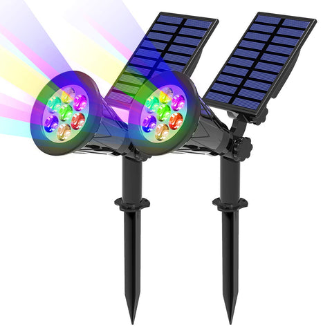 T-SUN Solar Spotlights, 7 LED Color-Changing Solar Landscape Lamps, 2-in-1 Multi Use Outdoor Wall Lights, Decorative Lights for Outdoor, Garden, Lawn, Pathway, Party & Christma