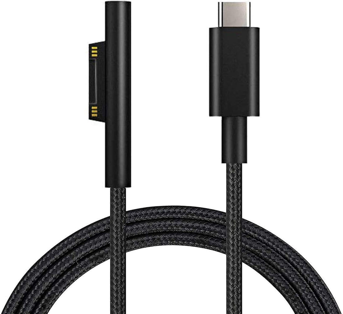 Nylon Braided Charging Cable for Microsoft Surface Pro 7/6/5/4/3Go3/2/1 Laptop 4/3/2/1, Must Work with 65W 15V USB-C Charger (Black)
