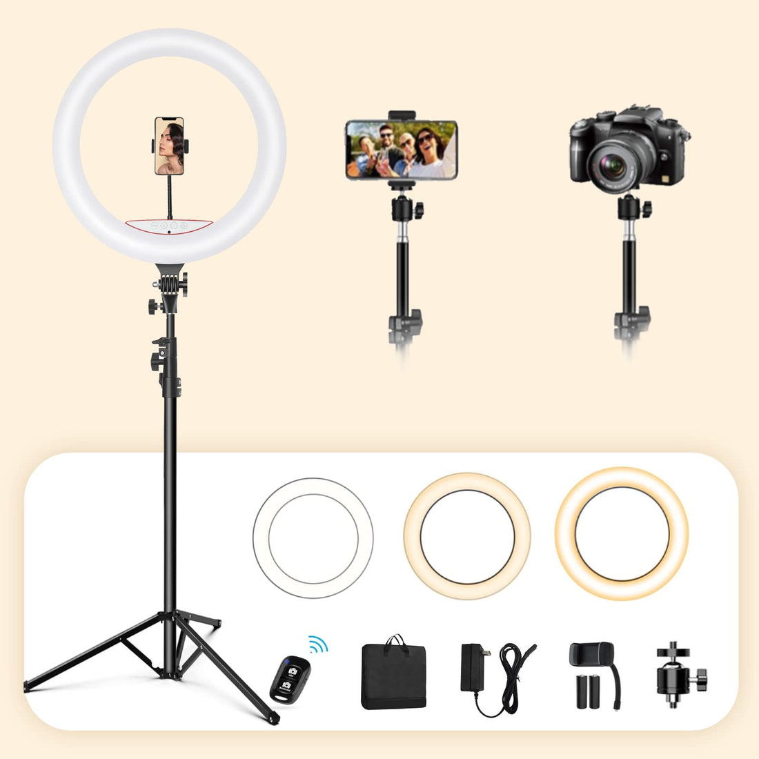 Ring Light 18 inch with Stand and Phone Holder, Perfect Selfie Ringlight for YouTube/Tiktok/Makeup/Vlog/Photography/Filming with Adjustable Color&Temperature LED Circle Light, Suit for iPhone/Android