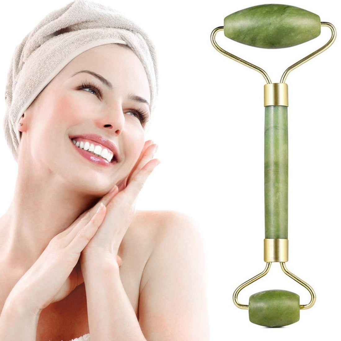 MUZHI Jade Roller for Face Massager MUZHI Green Neck Massager Tool Jade Stone Face Roller, Eye Treatment Roller Reduce Wrinkles Anti Aging Natural Skin Gym Crystal Beauty Jade Facial Roller Dark Green