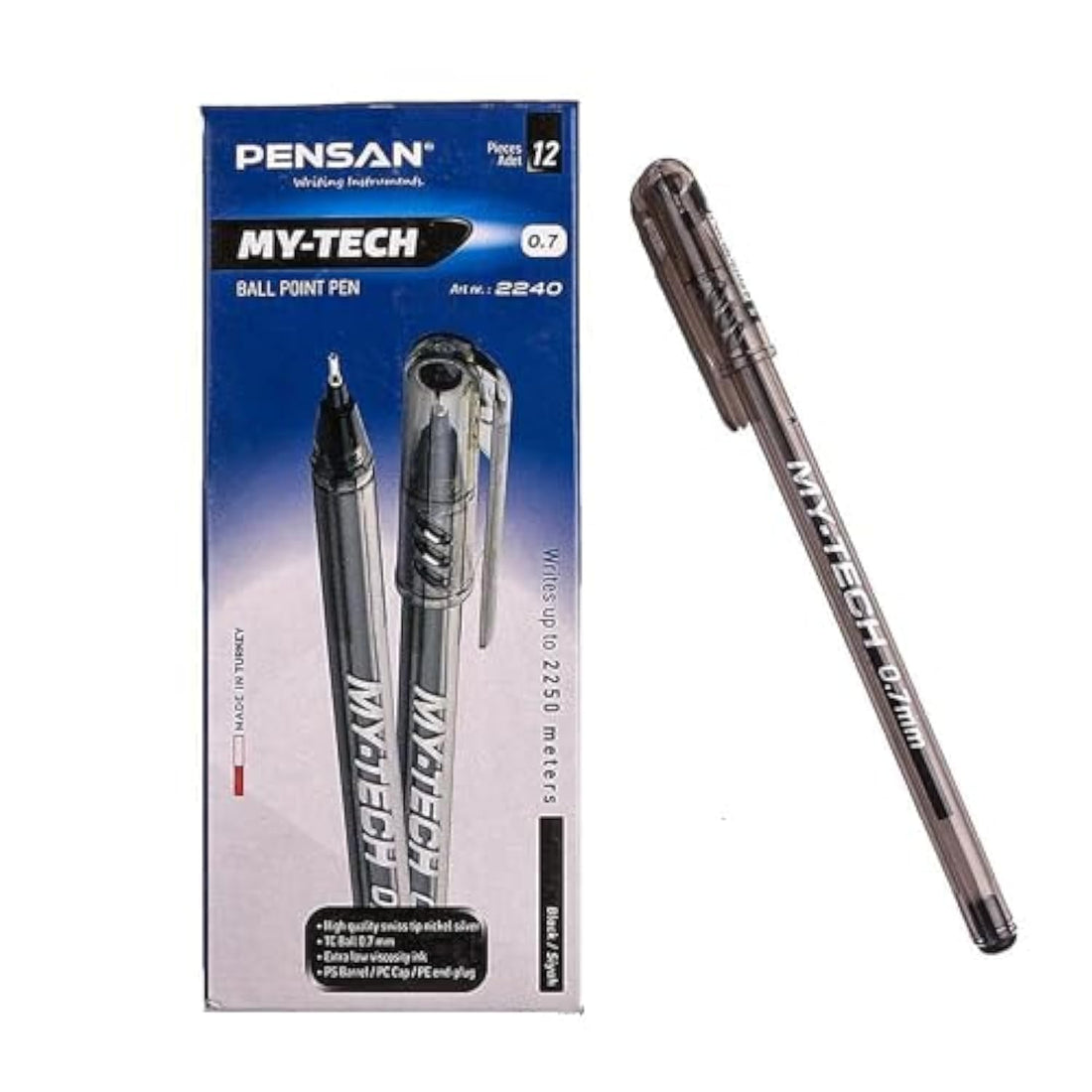 Pensan 2240 Ballpoint Pen Pack of 12Pcs 0.7mm - Black