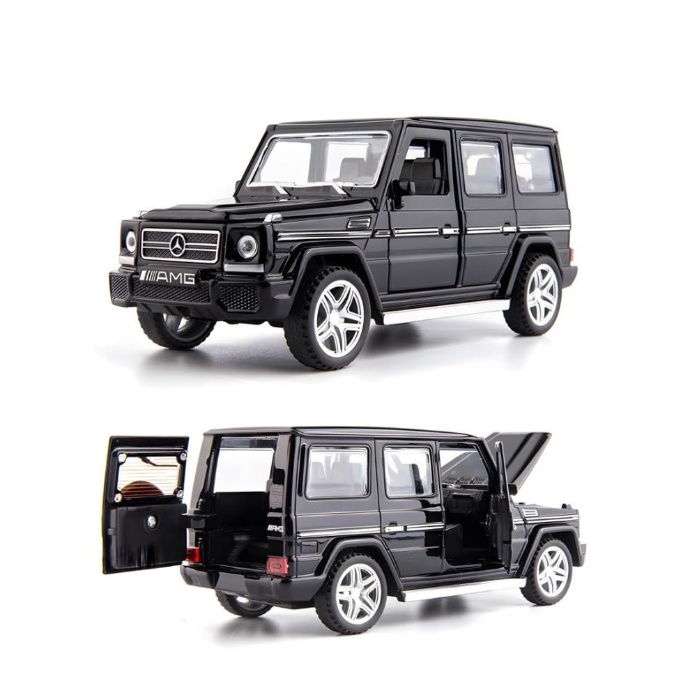 High Class Metal Car Model, Luxury Model with Doors, Hood and Tailgate Open, Realistic Light Sound Effects, Pull Back Function (Black)
