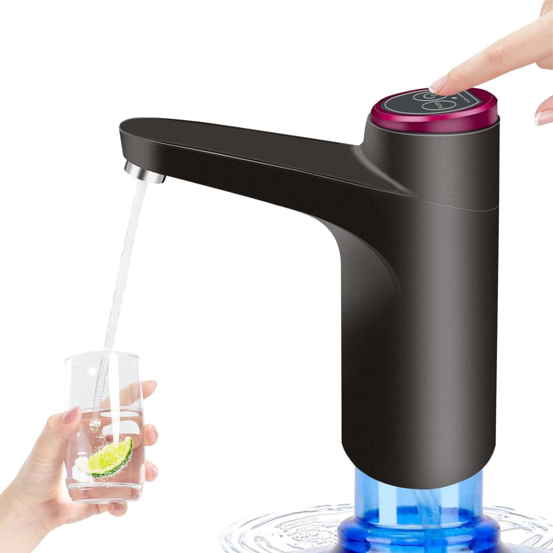 Water Dispenser Pump for 5 Gallon Bottle, USB Rechargeable Electric Water Bottle Pump Dispenser Portable Drinking Water Pump for Home Camping Office Universal 1-5 Gallon Bottle (Black)