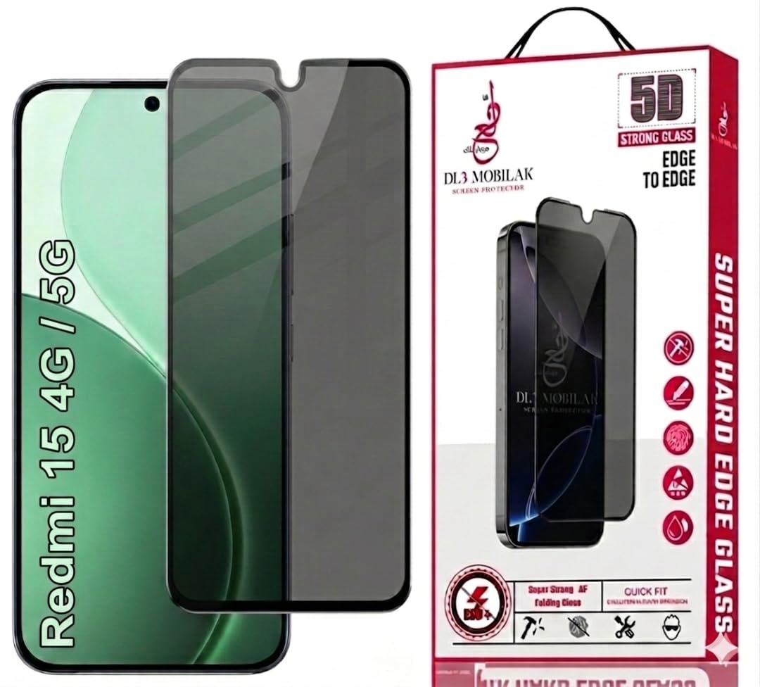 Dl3 Mobilak Xiaomi Redmi 15 4G / 5G Privacy Screen Protector,Does not support fingerprint, Anti-Spy 9H Hardness Tempered Glass Film [Case Friendly] [Bubble Free] - Black