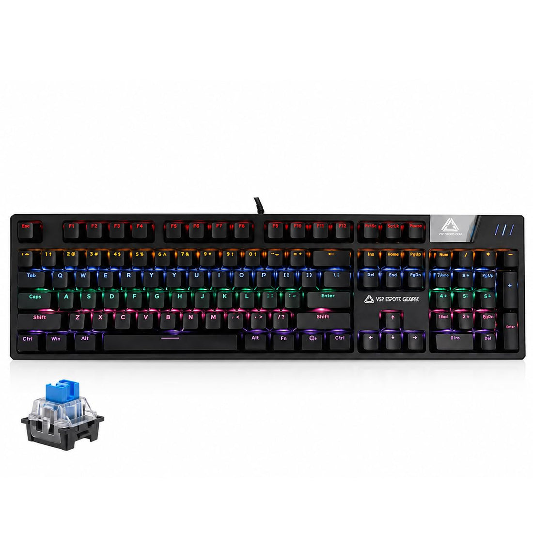 VSP VM03 Gaming Mechanical Keyboard – Hot Swappable Blue Switches (Outemu) – Aluminum Alloy Frame – Rainbow LED Backlit – Anti-Ghosting Mechanical Gaming Keyboard