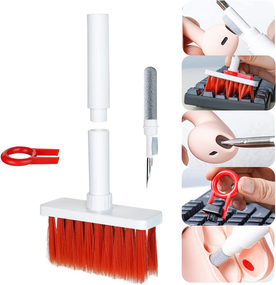 JUDEE Cleaning Soft Brush Keyboard Cleaner 5-in-1 Multi-Function Computer Cleaning Tools Kit Corner Gap Duster Keycap Puller for Bluetooth Earphones Laptop Airpods Pro Camera Lens and All Accessories