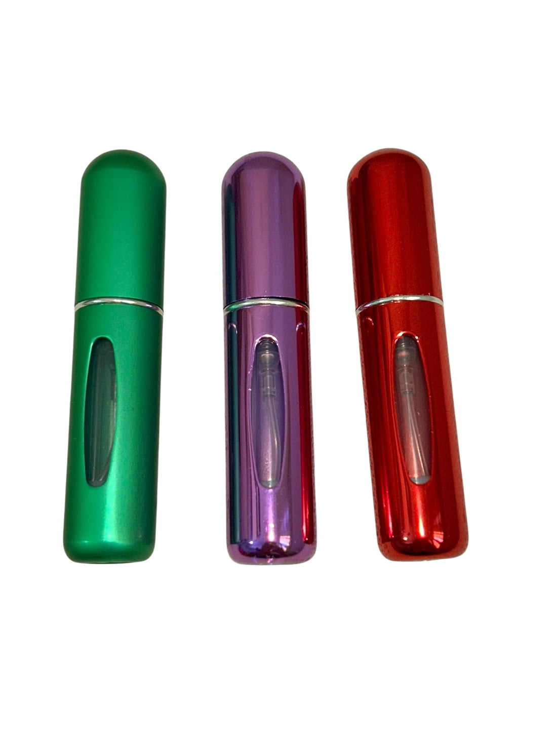 Metallic Travel a portable, refillable perfume atomizer, ideal for travel or carrying your favorite fragrance on the go Set, 3 Colours - Green, Purple, Red