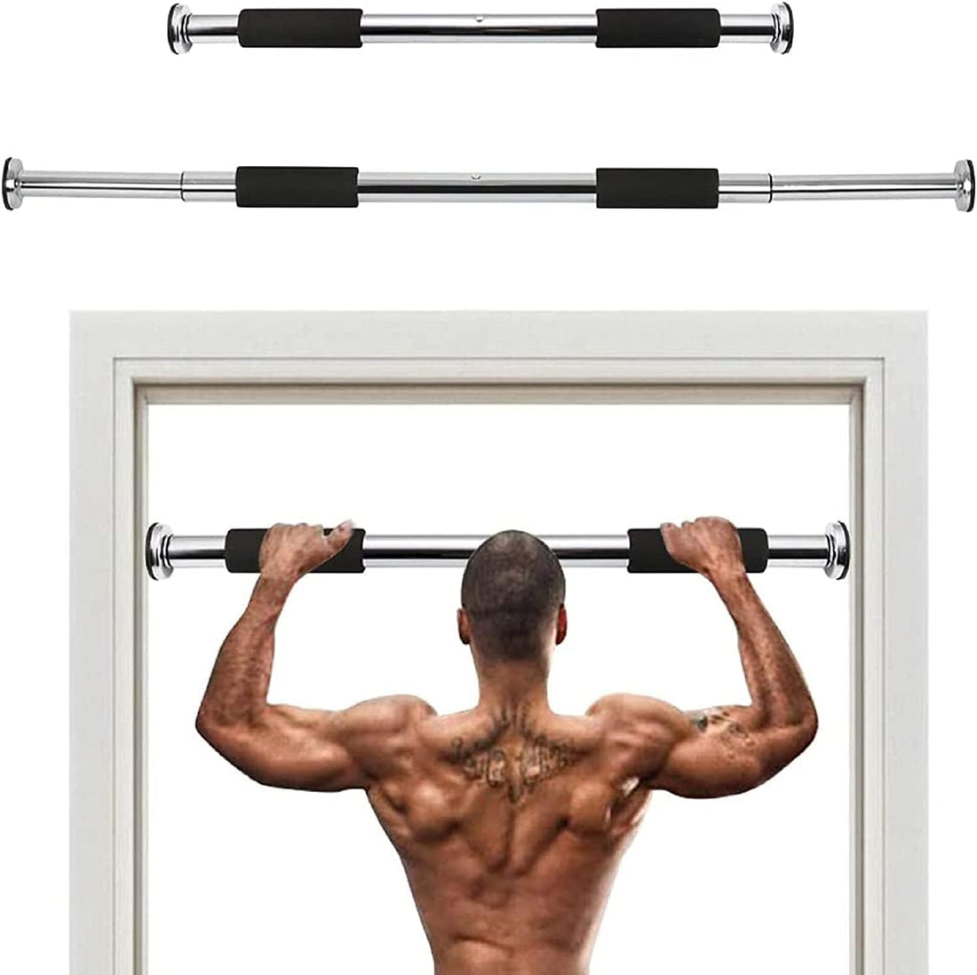 Pull Up Bar - Adjustable Stainless Steel Doorway Chin-Up Bar with Soft Handle, Heavy Duty Home Gym Equipment for Fitness Training