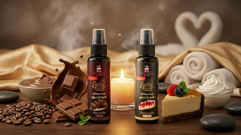 Natural Tastable Massage Oil set, Cheesecake Flavor and Chocolate Tasteable, Helps Relax Body, 150+150 ml (Chocolate Cheesecake)