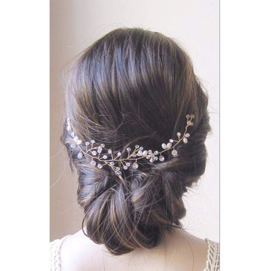 Unicra Bride Crystal Wedding Hair Vine Silver Flower Bridal Hair Piece Simple Bead Hair Accessories for Women and Girls