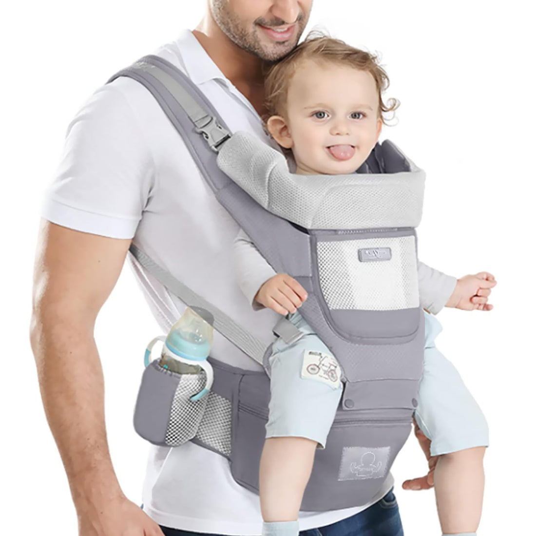 Beauenty Baby Carrier Adjustable Breathable Baby Carrier Wrap Ergonomic Baby Sling Convertible Front and Back Backpack Carry for Newborn Infant & Toddler (Grey)