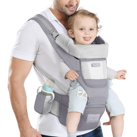 Beauenty Baby Carrier Adjustable Breathable Baby Carrier Wrap Ergonomic Baby Sling Convertible Front and Back Backpack Carry for Newborn Infant & Toddler (Grey)