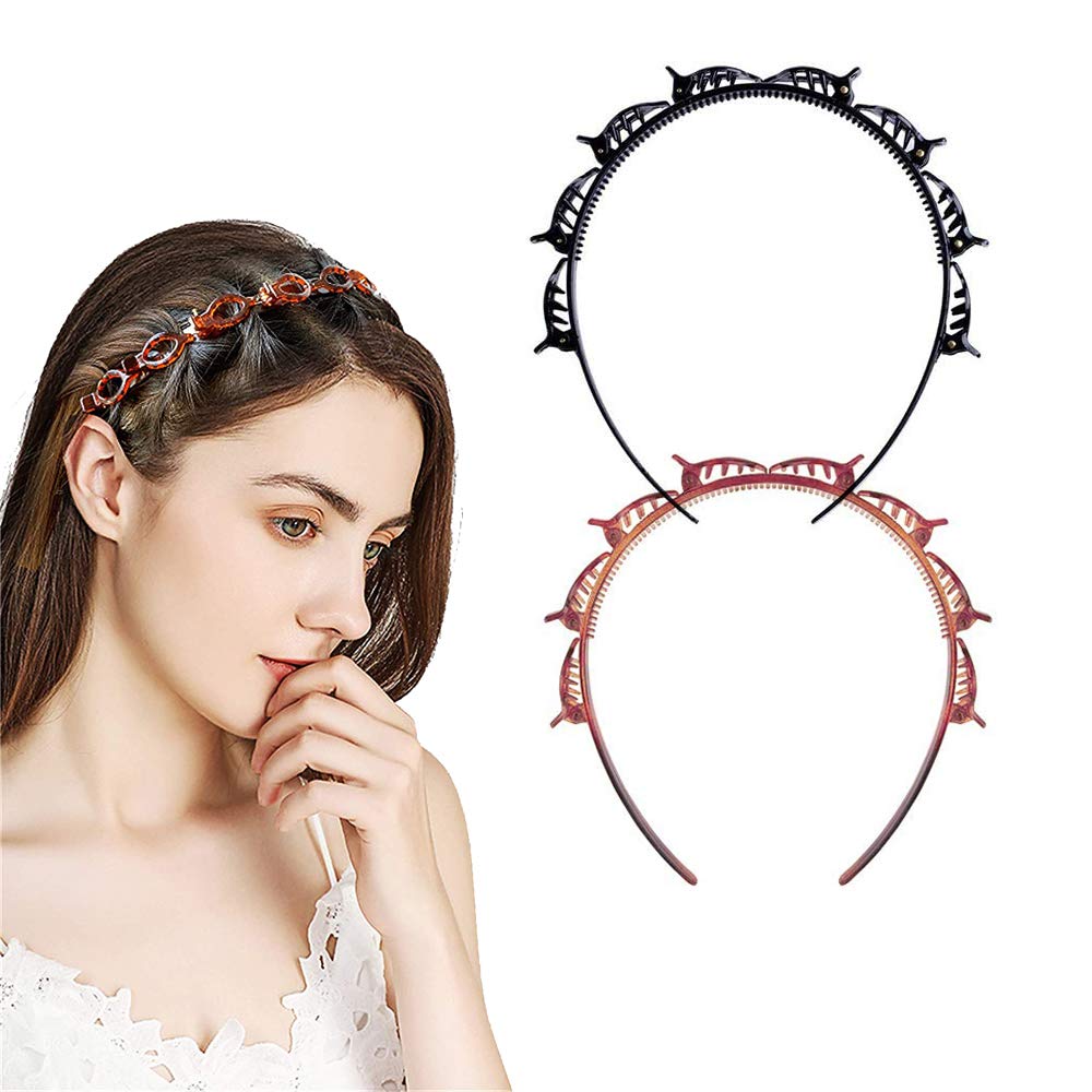 Double Bangs Hairstyle Hairpin, 2pcs Headbands, Twist and Clip Korean Braided Hair Band, DIY Non-Slip Double Layer Twist Plait for Women Girls