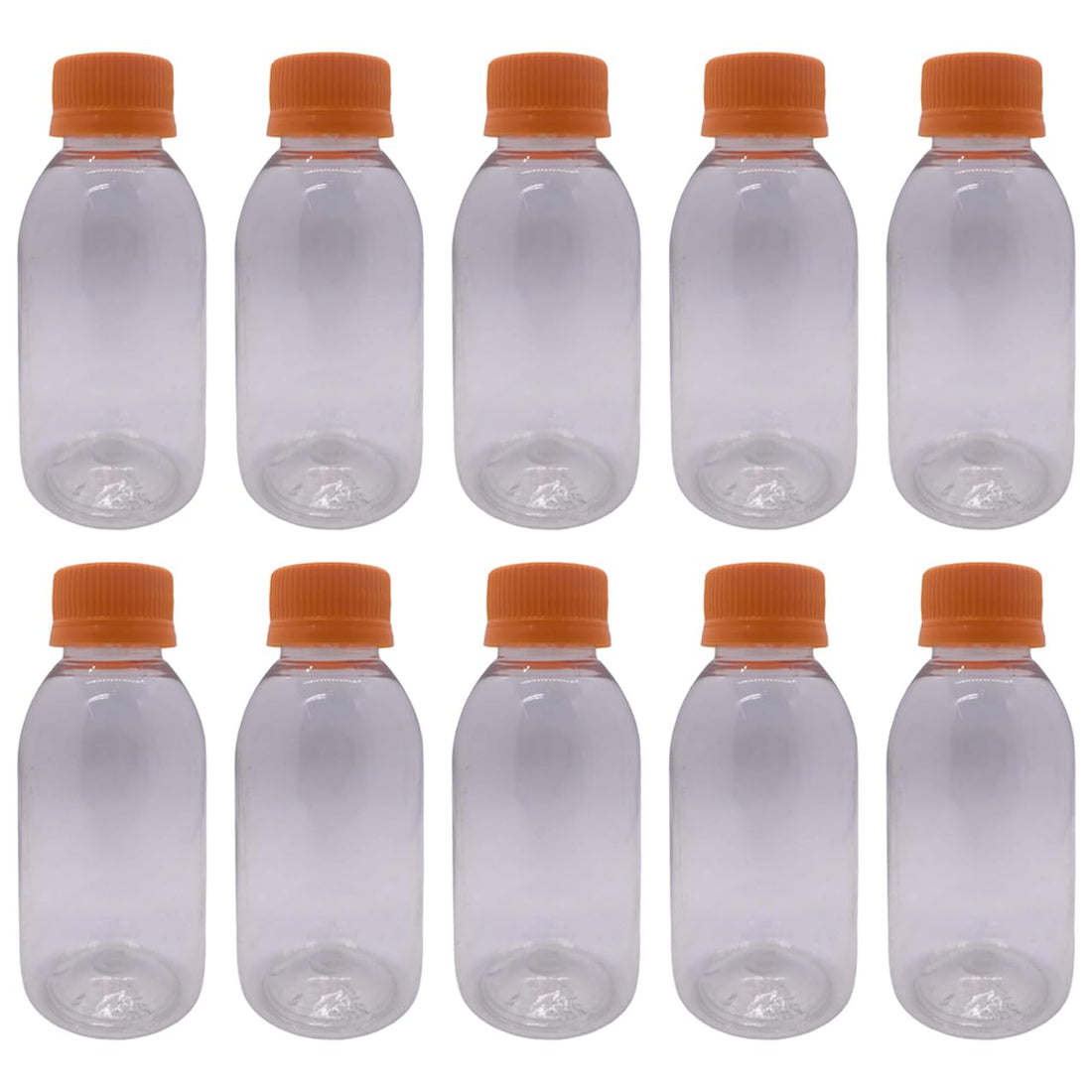 Pack of 10 Orange Spiral Cap Empty Plastic Travel Bottles 125ml - Clear Recyclable