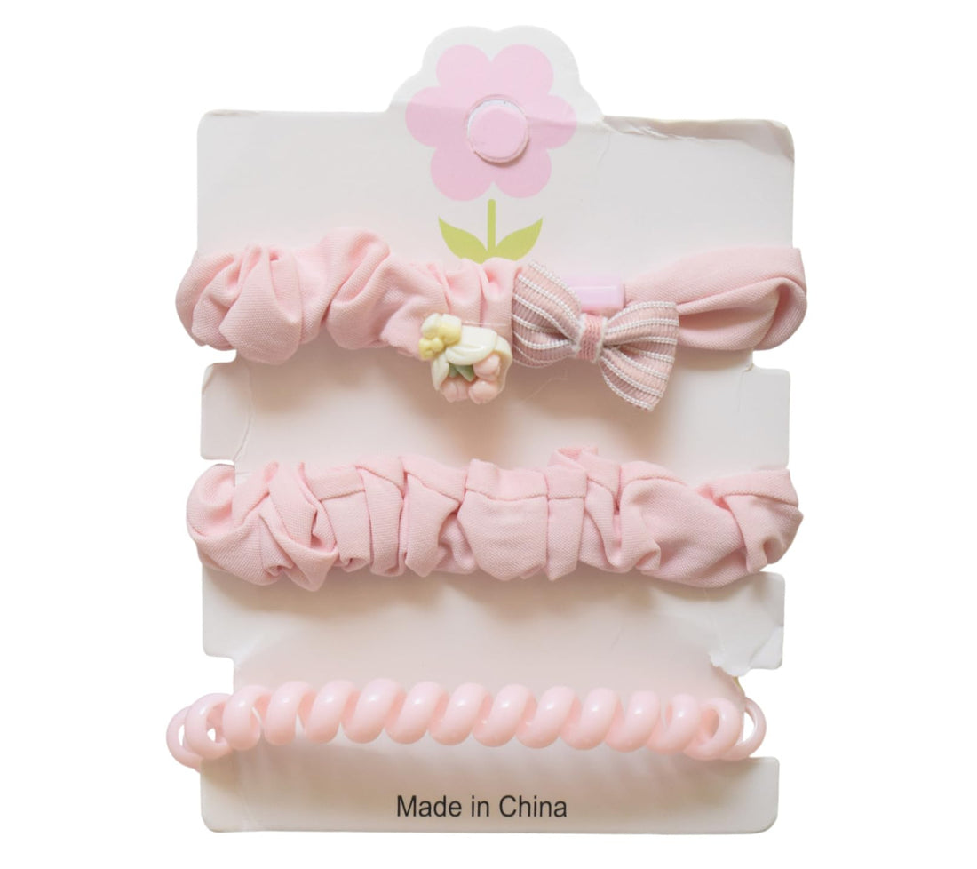 Daphne 3-Piece Hair Tie Set For Girls - Pink - 1738
