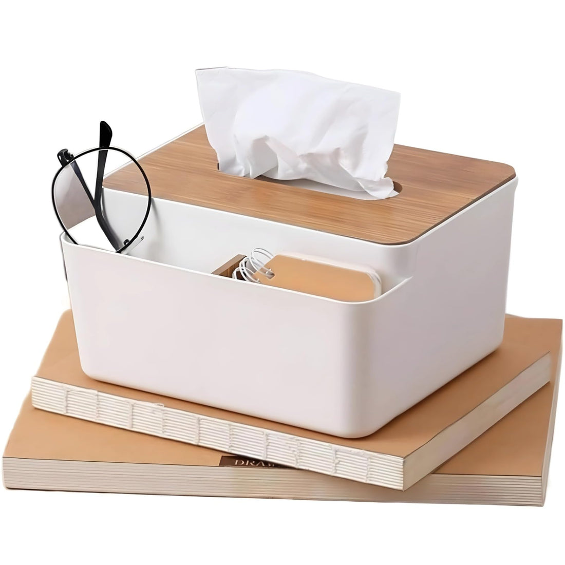 Table Wooden Cover Tissue Box Tissue Paper Remote Control Storage Box.