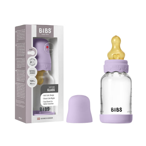 Bibs Glass Boheme Baby Bottle Round Latex 1 Pack 120 Ml Slow Flow Violet Sky