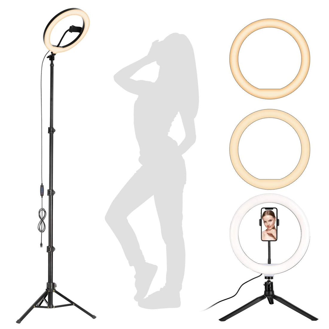 selfie ring light,10" ring light with tripod stand and phone holder,dimmabe circle led beauty light- black