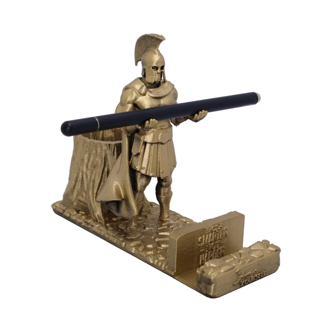 Desk Organizer with Phone Holder, Pen Holder for Desk, Spartan Warrior Figurine, Office Desk Accessories, Stationery Organizer for Home & Office