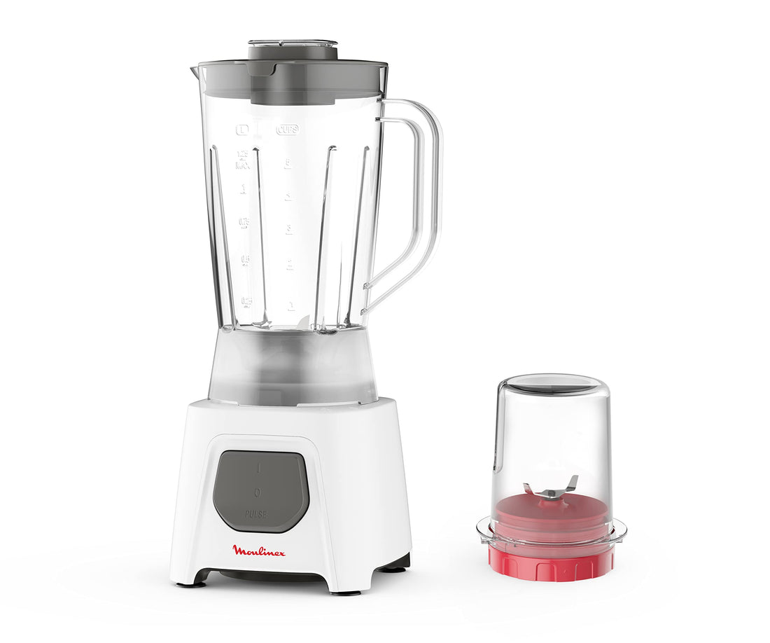 Moulinex LM2B21EG Blendeo, Blender, 450 Watts, Jar 1.5 Liters, 1 Speed and Pulse, Grinder, Ice Crush, Zelkrom Blades, White