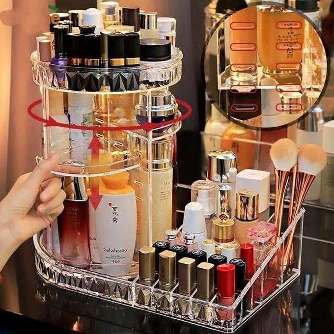 Makeup Organizer, Clear Acrylic Cosmetic Storage Display Case 360 Degree Rotating Adjustable with 8 Layers Large Capacity for Makeup Brushes, Lipsticks, etc