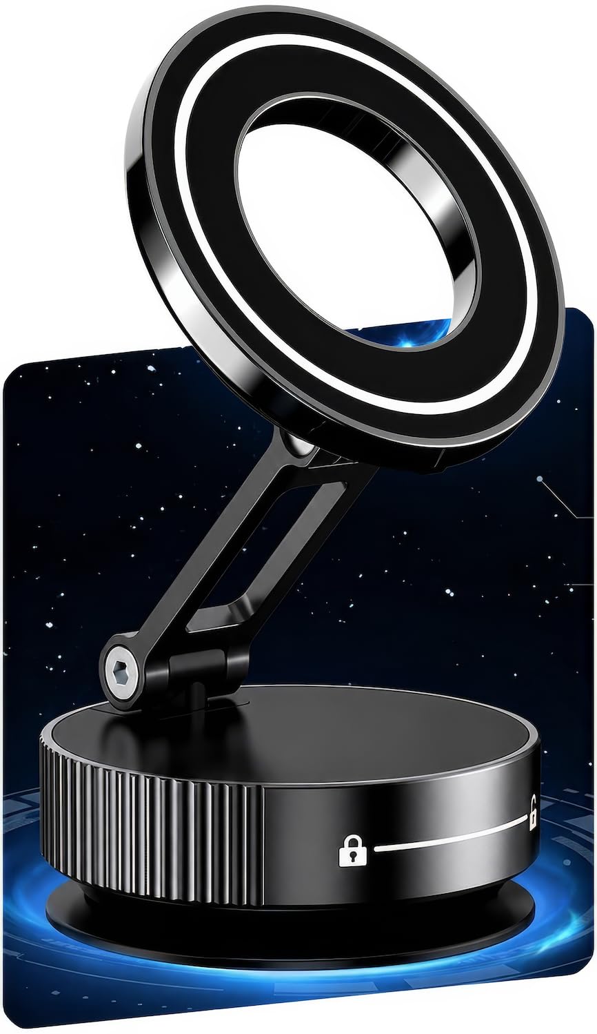 Vacuum Magnetic Phone Holder for Car,Vacuum Suction Phone Mount,Magnetic Car Mount for iPhone, Full Metal Body,Folding Holder for iPhone and Android