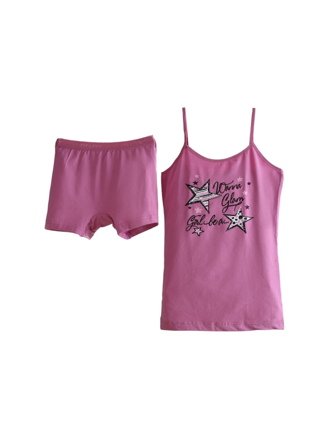 Olive Women's Set - Short Shorts with Spaghetti Straps Soft Cotton - Home Wear