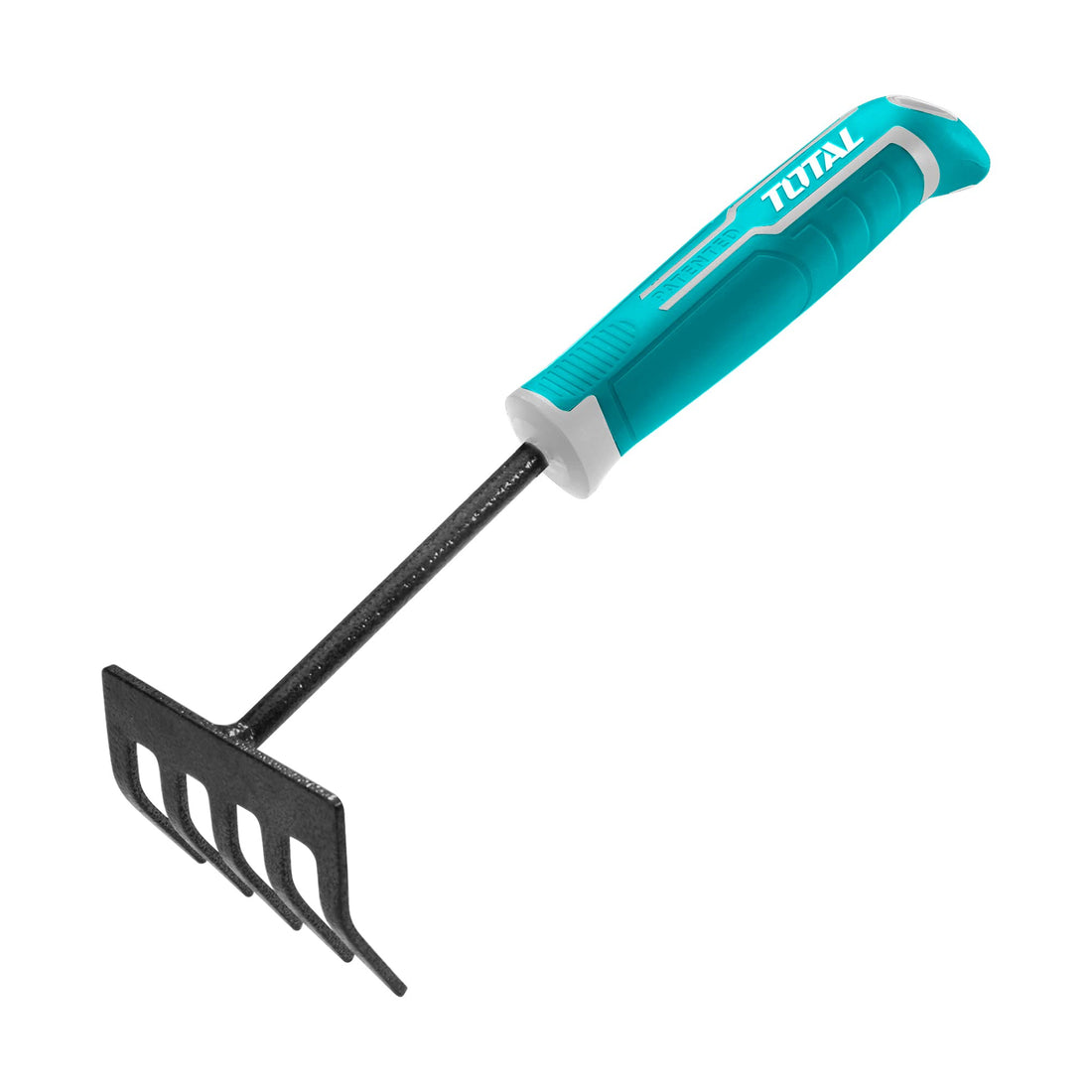 Total Hand Rake Garden Carbon Steel Hand Rake Soil Tiller with Ergonomic Handle, Great for Gardening, Cultivating, Loosening Soil, Professional Gardening Tool Mini Rake THFTR1008