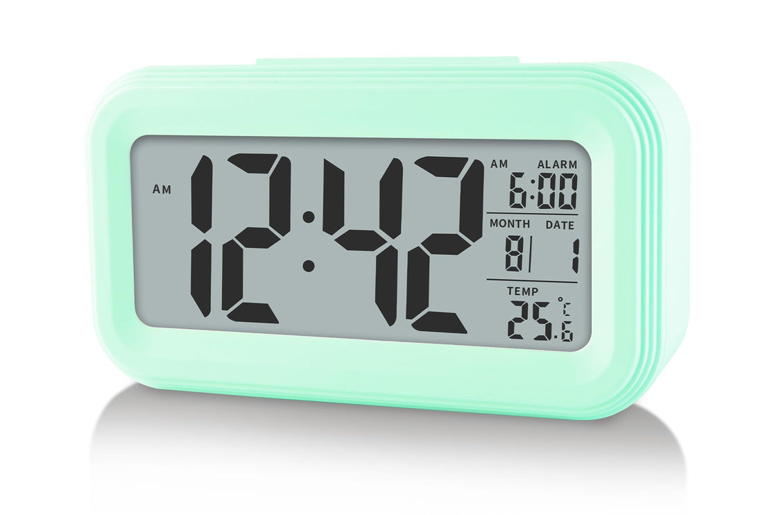 Digital Alarm Clock with Indoor Temperature, Battery Operated,Snooze Model,12/24H Display for Bedrooms Heavy Sleepers Kids Travel Bathroom Desk Smart Clock,Green
