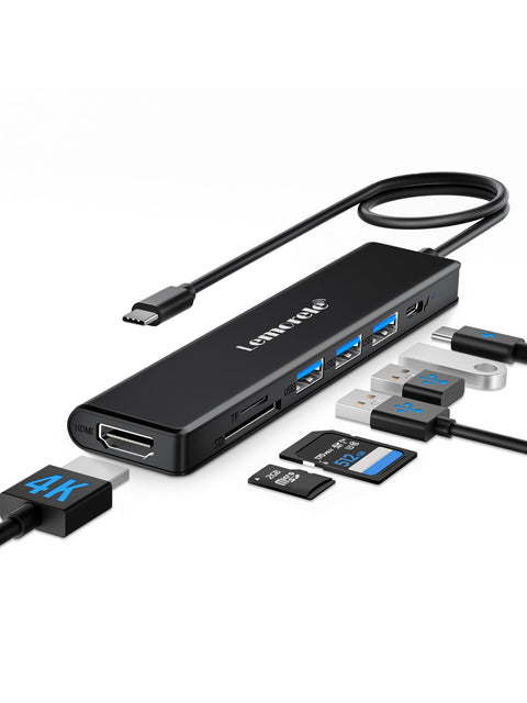 Lemorele USB C Hub Adapter 7 in 1 with HDMI 4K@30Hz, 100W PD Charging, 1 USB3.0 5Gbps Data Port, 2 USB 2.0, SD/TF, USB C Multiport Dongle for MacBook/ChromeBook/Dell/HP/Lenovo