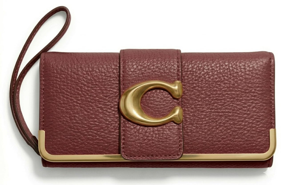 Women Handbag Soiree and Casual Leather High-End - Long Wallet for Money and Mobile with Fashion Design and Shiny Gold Accessory - Perfect for Gifts and Occasions (Maroon)