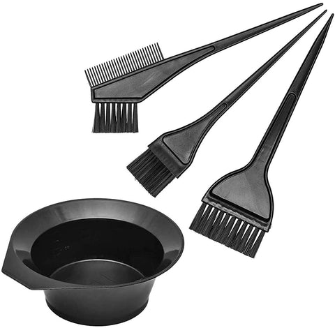 Hair Dye Brush Kit, 4Pcs Hairdressing Brushes Bowl Combo Salon Hair Color Dye Shade Tool(Black）