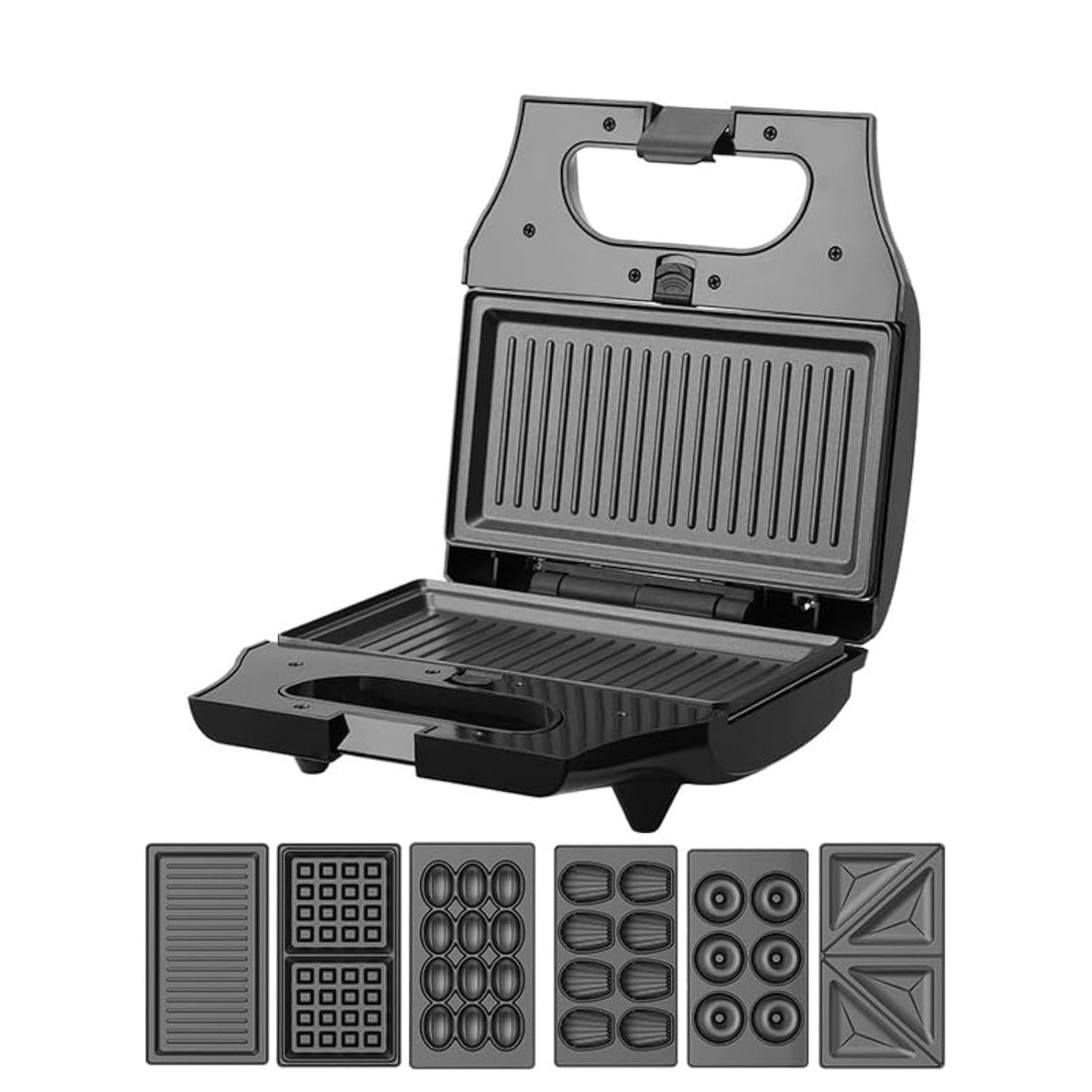 DSP Sandwich maker & triangles, stripes, waffles, nuts, donuts, shells MAker 6 * 1 with thermostat 800W KC1238 Black*Silver