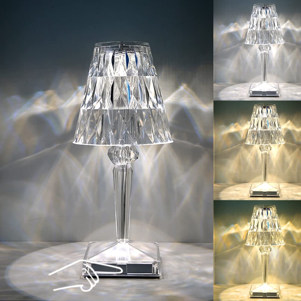 QING PU2021 Crystal Table Lamp - Romantic Led Crystal Diamond Table Lamps Touch Color Changing Light, Acrylic Rechargeable Modern Style Bedside Lamp for Bedroom, Living Room, Office, Bars, Wedding