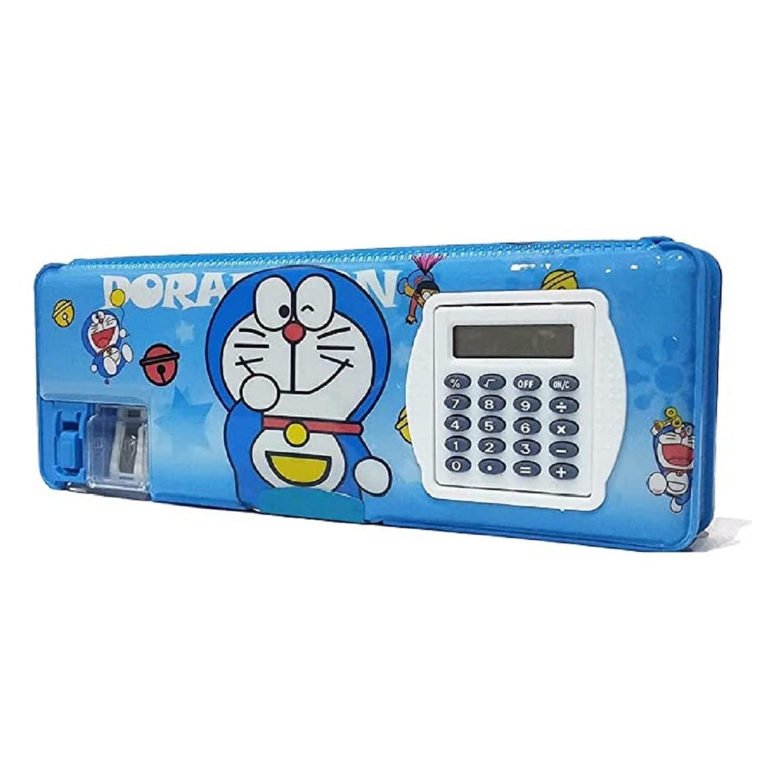 Doraemon Magnetic Pencil Box with Calculator & Dual Sharpener, Modern Plastic Pencil Box, Multicolor, Travel