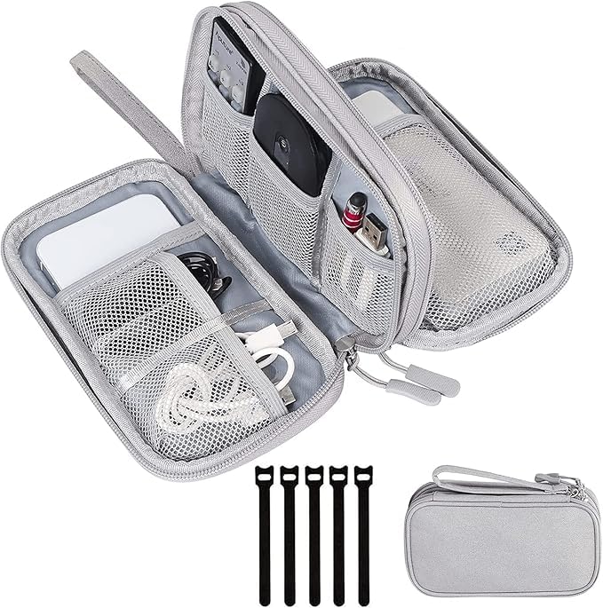 Electronics Organizer, Waterproof Portable Travel Cable Organizers Digital Gadget Cases Storage Bags for External Hard Drive USB Flash Drive Power Bank, Pouch Case Comes with 5 pcs Cable Ties