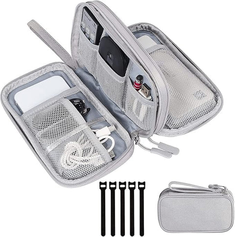 Electronics Organizer, Waterproof Portable Travel Cable Organizers Digital Gadget Cases Storage Bags for External Hard Drive USB Flash Drive Power Bank, Pouch Case Comes with 5 pcs Cable Ties