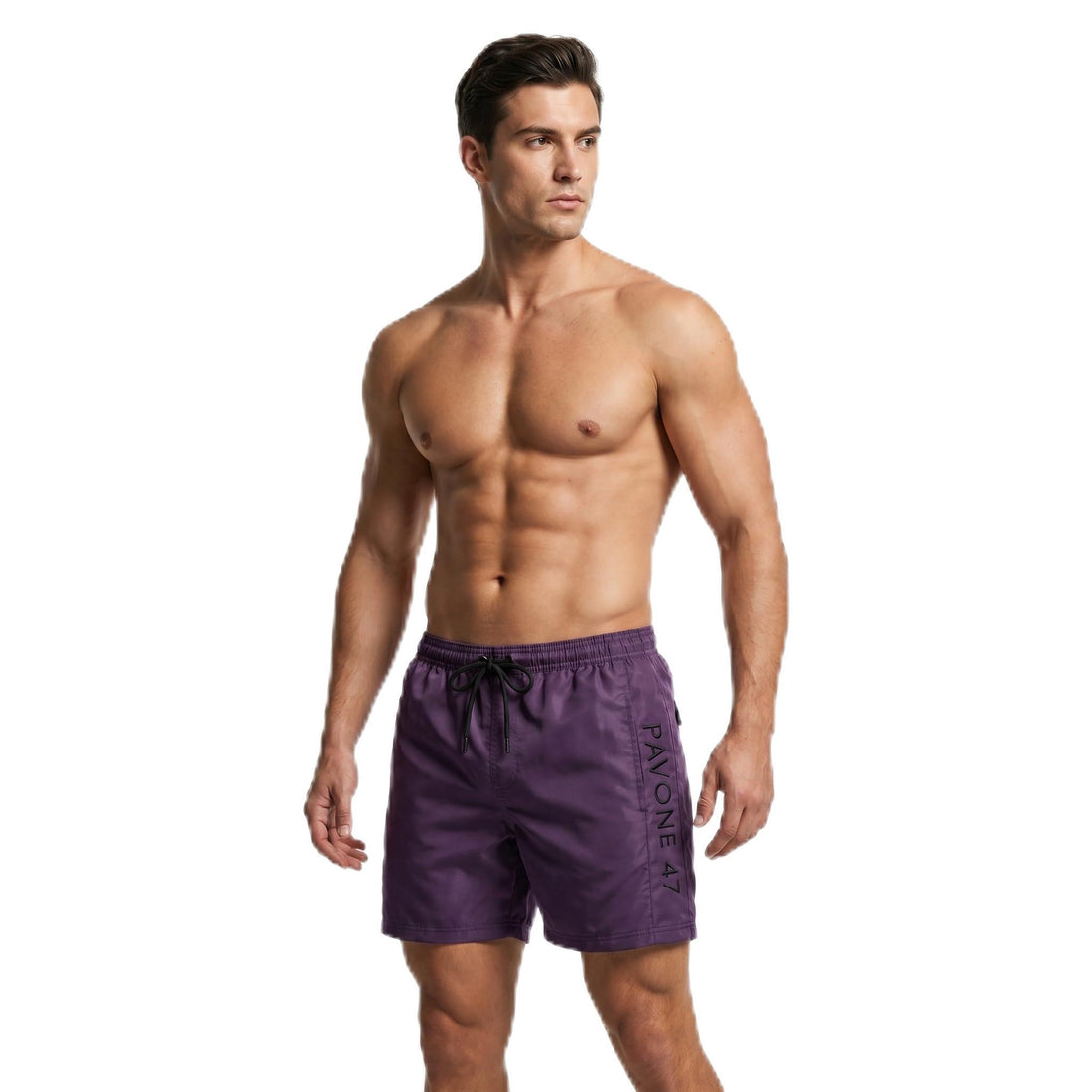 Pavone Elastic Waist Slash Pockets Swim Shorts For Men's,Purple