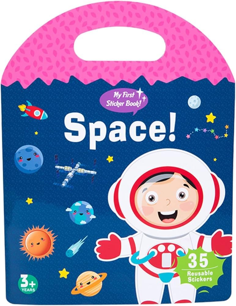 Portable Jelly Stickers Book - Space - 35 Reusable Jelly Stickers for Toddler kids girls and boys