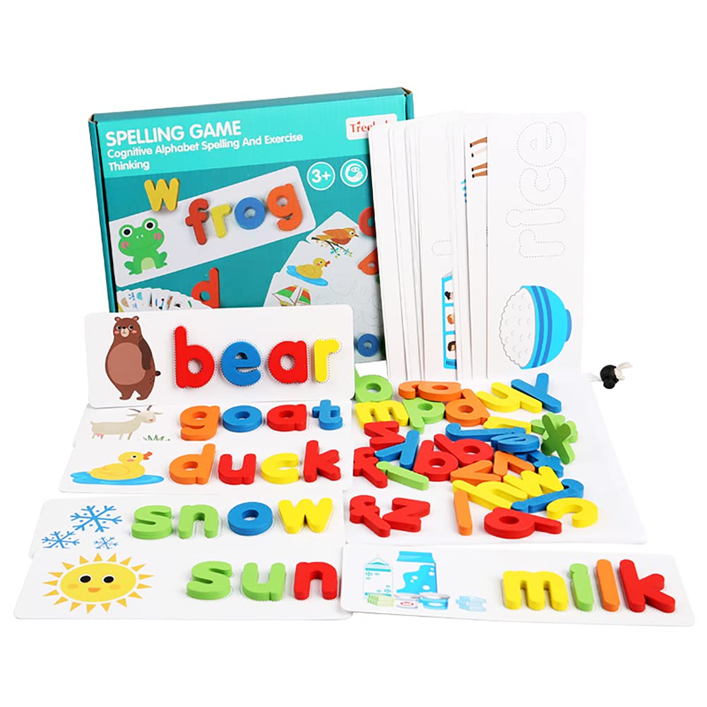 Wooden Word Spelling Game Children's Toy Jigsaw Flash Card to Recognize Reading and Spelling Matching Word Letters