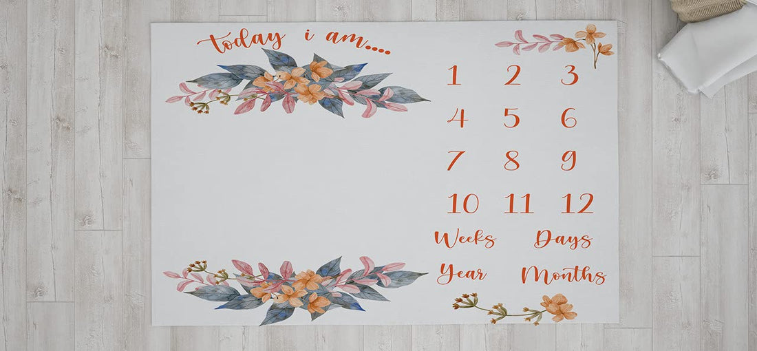 Home Print Milestone Blanket for Baby 110X 90 CM Italian Velvet Comes with a Circular Metal Ring , 2725619348531