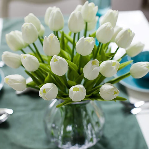 CEWROM Pack of 10 Artificial Flowers Fake Tulip Bouquet Silicone Plastic Latex Material, Elegant Flower Decoration for Bridal Bouquets, Home, Party, Office