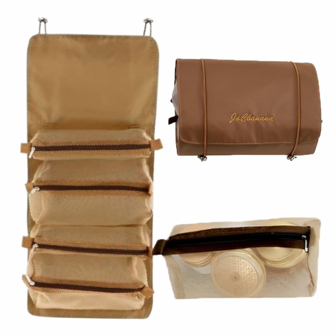 JD Fresh Makeup Pouches for Women, Makeup Bag Makeup Organizer, Foldable Make up Pouch for Makeup Accessories, Storage Bag for Cosmetics, Khaki, Travel Accessories
