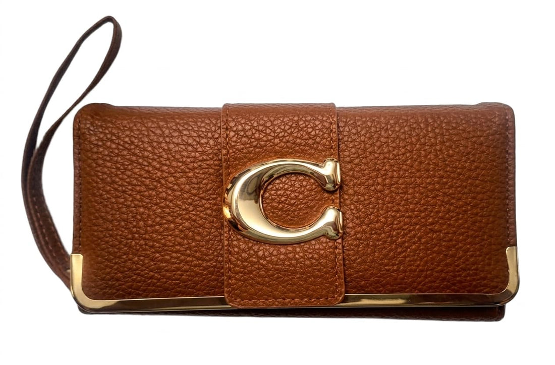 Women Handbag Soiree Casual Leather Fashion Design Long Wallet for Money and Mobile with Shiny Gold Accessory - Perfect for Gifts and Occasions (Brown)