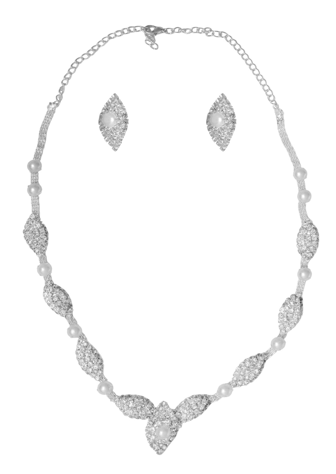 Daphne Stainless Steel Jewelry Set Necklace & Earring With Marquise Design For Girls - Silver