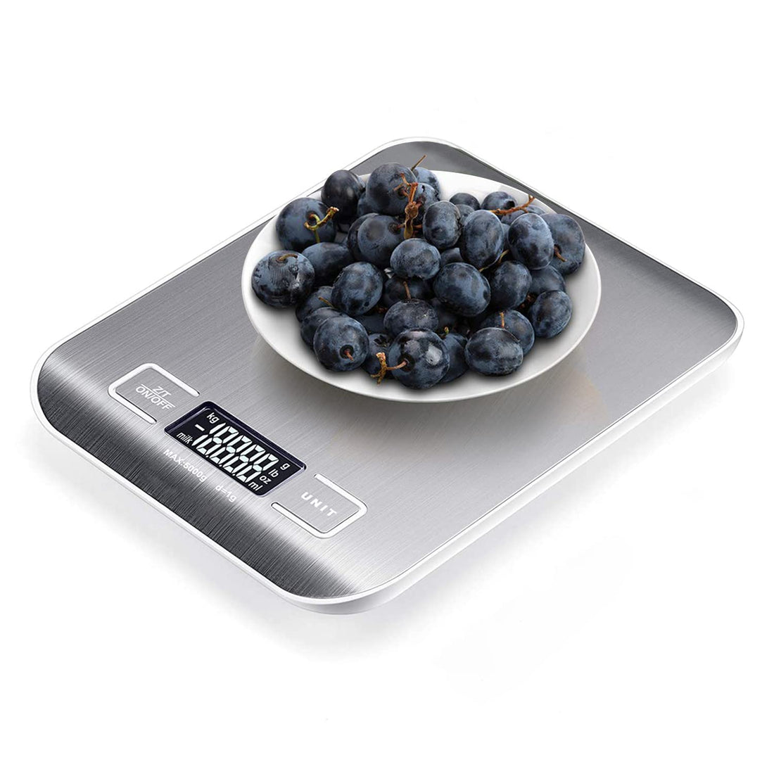 Electric Kitchen Scale Digital Food 5Kg Measuring Range For Cooking Baking G Lb Oz Ml Kg Milk Stainless Steel Re Able, Silver