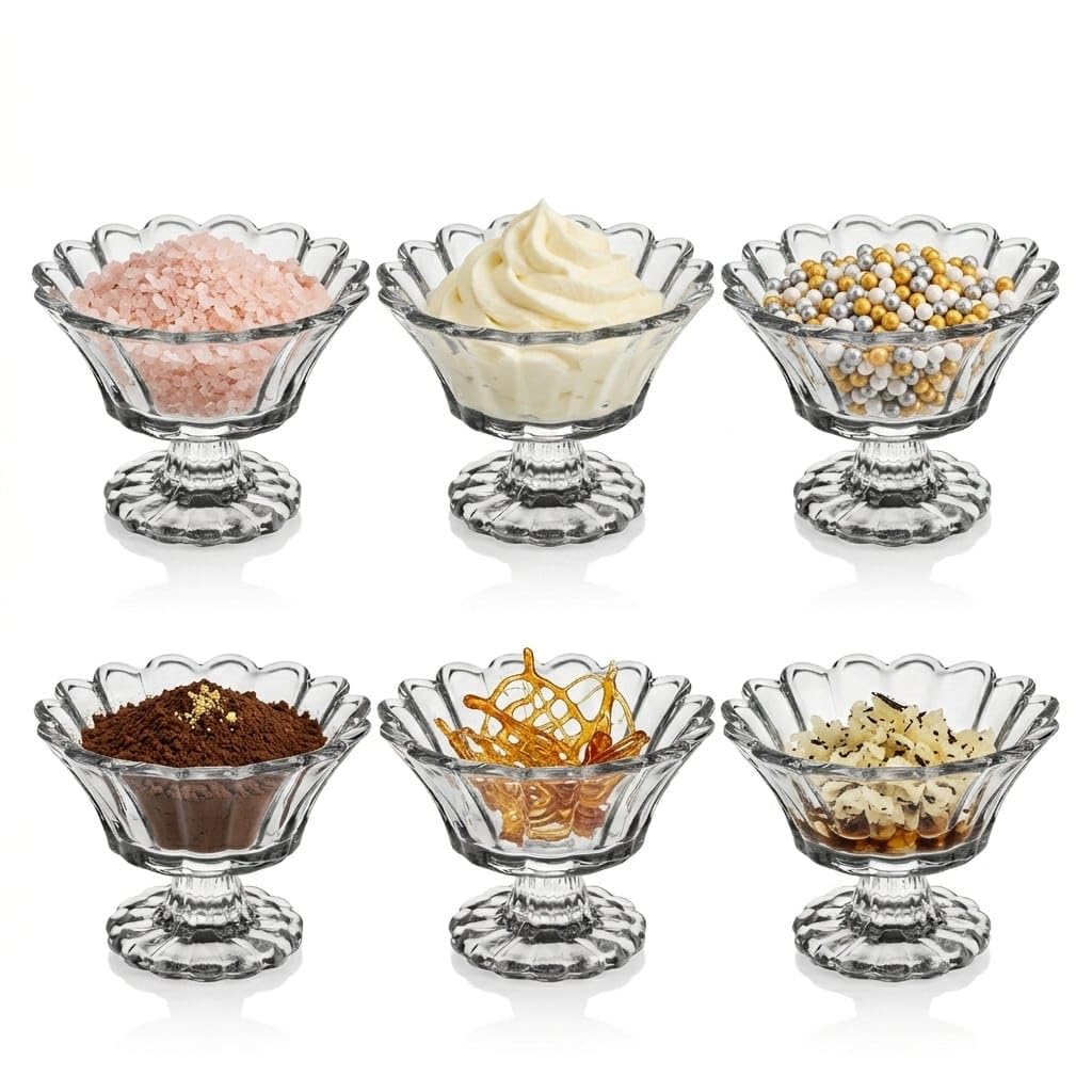 Volora Glass Small Flower Shaped Plates Set Of 6 For Ice Cream, Desserts And Nuts - Clear