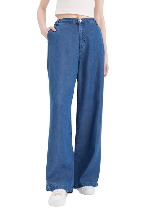 DeFacto Woman Special Collection Wide Leg Denim Trousers,Mid Blue 36