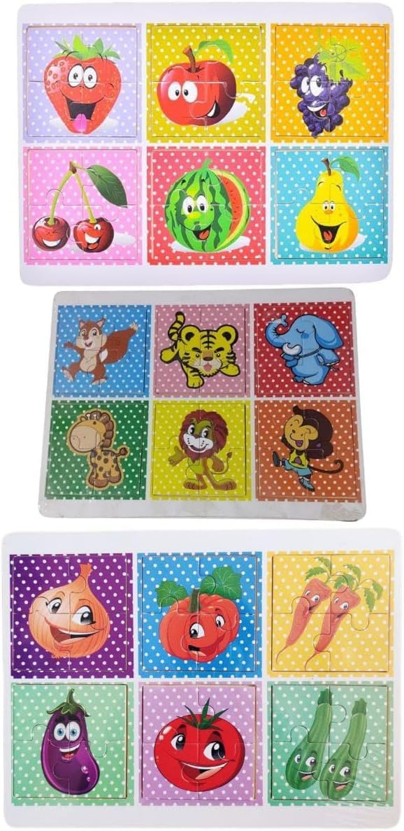 Kids Educational Puzzle Boards, Fruit, Vegetable, Animal, 3 Pieces, Rectangle, 30 x 22.5 cm